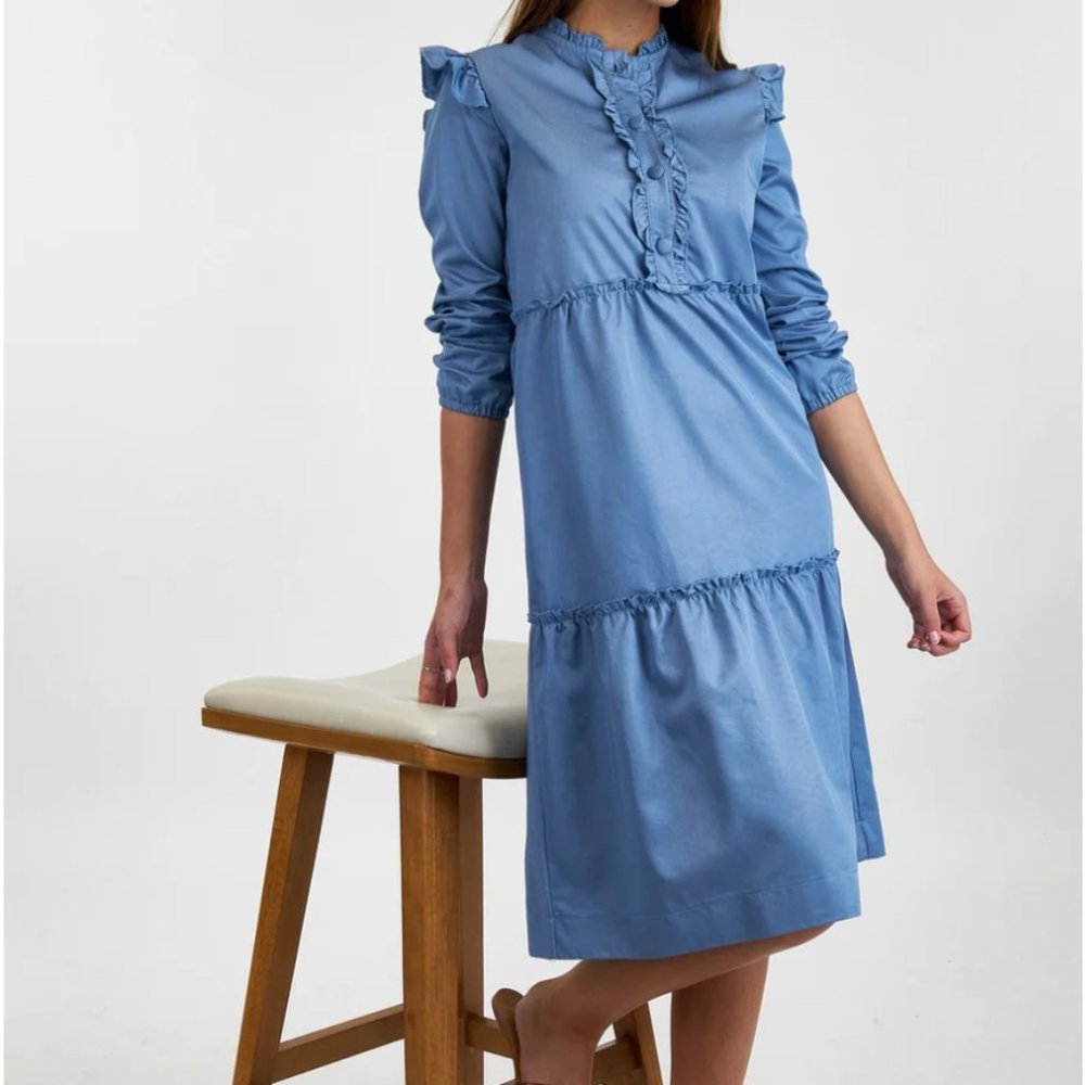Udel New York Chambray Long Sleeved Empire Waist Tiered Dress